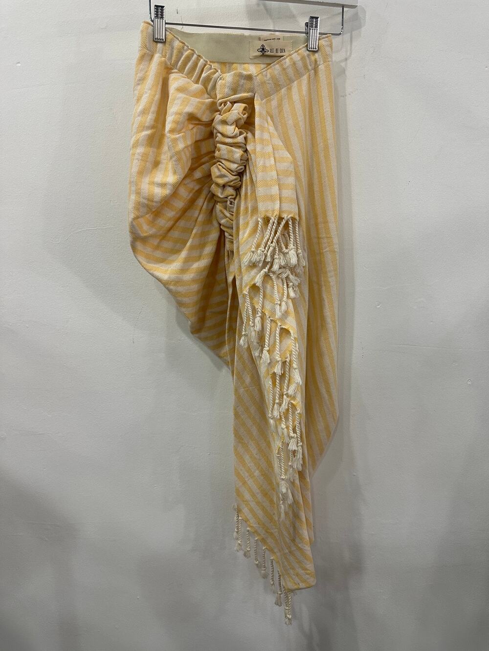 Just Bee Queen Tulum High-Low Sarong Fringe Asymmetrical Stripes Yellow Skirt S